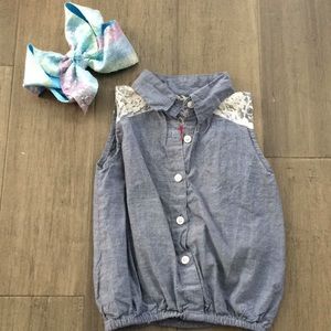 Girls Pink 3T Jean and Lace Top